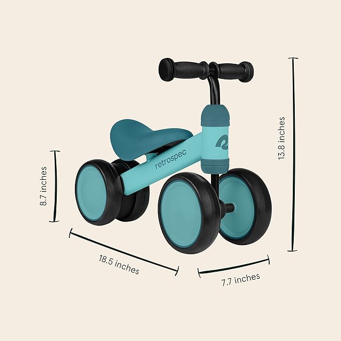 Retrospec Cricket Baby Walker Balance Bike with 4 Wheels for Ages 12-24 Months - Baby Toys & Toddler Toys for 1 Year Olds - Ride On Bicycle - Boys & Girls