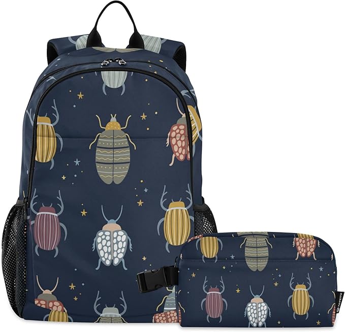 Jucciaco Beetle with Beetles Bugs and Insects Backpack with Lunch Bag, School Travel Backpack for Teens Boys Girls Kids Backpacks Set
