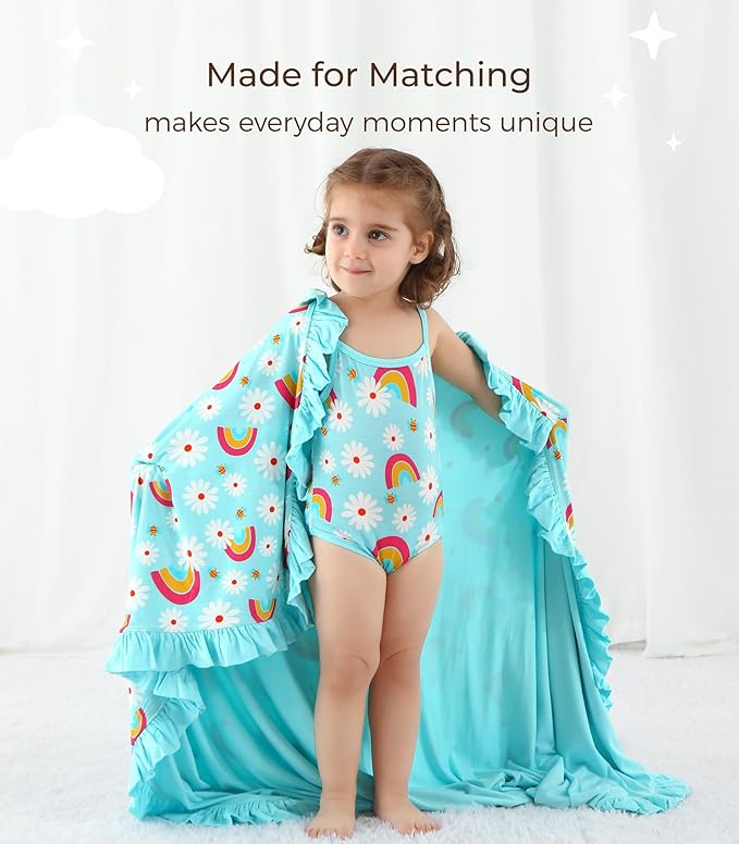 Premium Baby Blankets, Soft Viscose from Bamboo Blanket for Girls, Nursery Crib Bedding Quilt for Newborn and Toddler, Ruffle Blanket Cooling for Hot Sleepers 50''x50'' Daisy