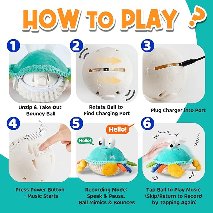 FUNZBO Baby Toys 12 18 Months - 3 in 1 Musical Dancing Crawling Crab Baby Plush Toy, Interactive Infant Tummy Time Toys with 50 Songs & Recording Feature, Christmas Birthday Gifts for Age 1-3 Toddler