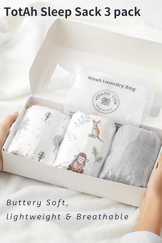 TotAha Sleep Sack 0-6 Months 3-Pack,Stretchy,Buttery Soft Swaddle Transition Sleeping Bag,Light Baby Wearable Blanket with 2-Way Safe Zippers for Boys and Girls, 0.5 TOG