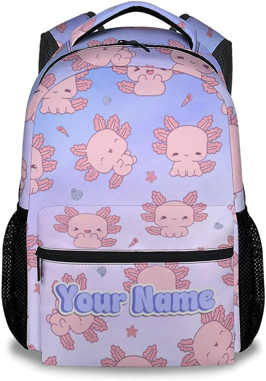 COZYAURA Personalized Girls Backpack - 17 Inch Large Capacity Axolotl Bookbag - Lightweight Kids' Backpacks for Elementary, Preschool & Travel