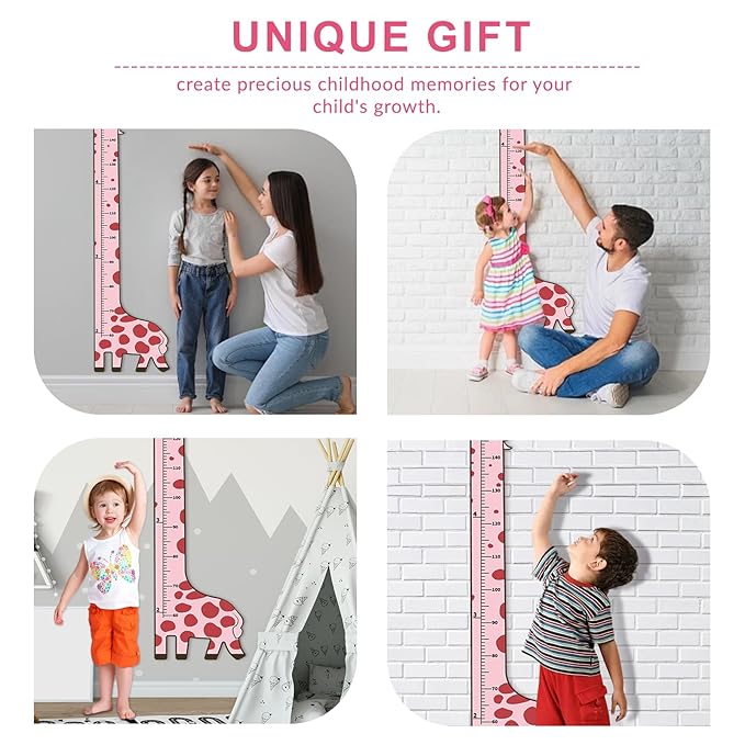 Wooden Growth Chart for Kids,Giraffe Height Chart for Boy Girls,Measuring Board for Kids Height,for Child's Room,Nursery Decor Decoration Wall Art (Pink Giraffe)