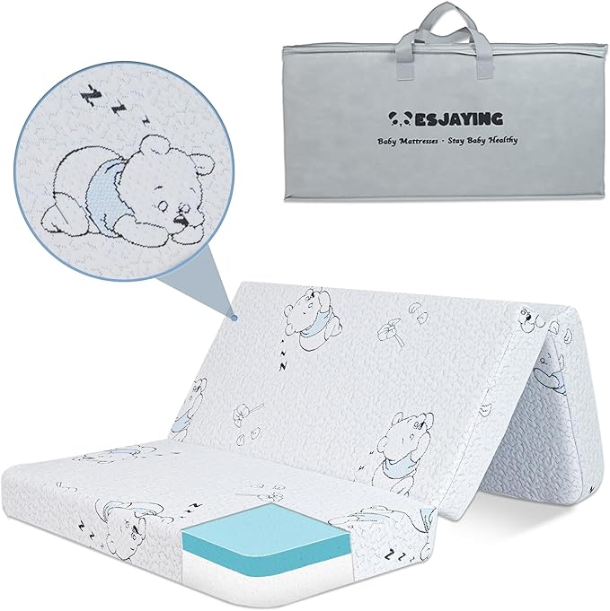 Pack and Play Mattress Pad, 38"x 26" Dual-Sided Trifold Baby Mattress for Pack N Play with Breathable Washable Cover, Portable Memory Foam Pack N Play Mattresses Topper with Travel Carry Bag