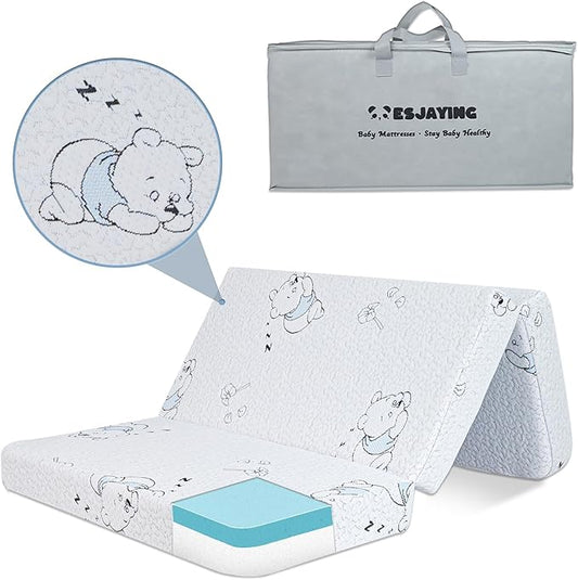 Pack and Play Mattress Pad, 38"x 26" Dual-Sided Trifold Baby Mattress for Pack N Play with Breathable Washable Cover, Portable Memory Foam Pack N Play Mattresses Topper with Travel Carry Bag