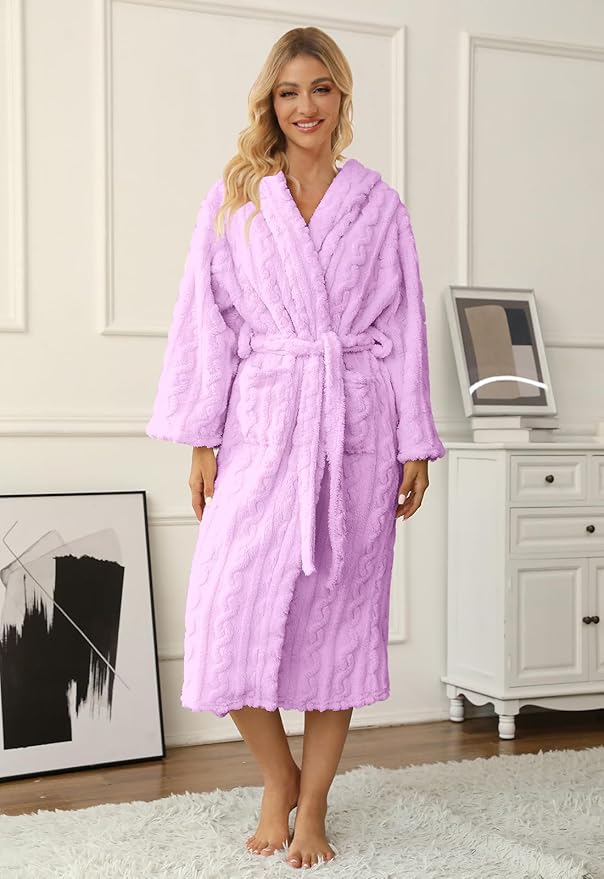 Umeyda Girls & Womens Twist Fleece Robes, Hooded Soft Warm Bath Robe for Kids Womens Fuzzy Bathrobe for Gifts