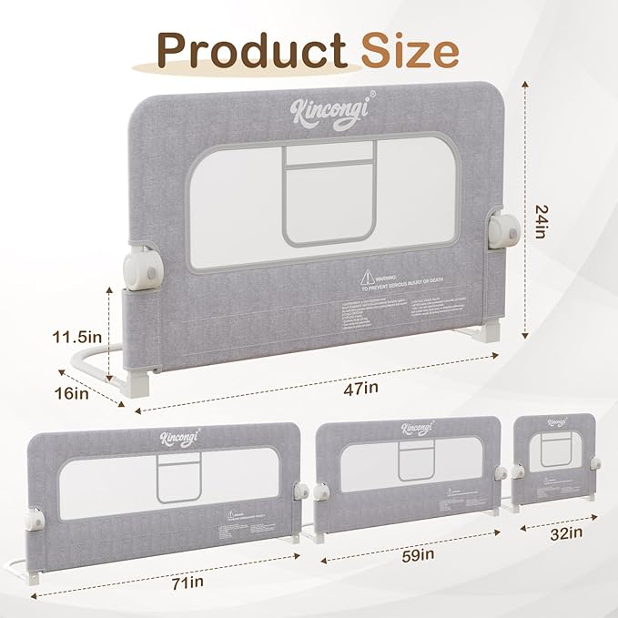 Bed Rail for Toddlers, 47 Inch Swing Down Bed Rail for Baby with Wider U-Shape Base, Breathable Toddler Bed Rails for King, Queen, Full, Twin Baby Bed Rail Guard