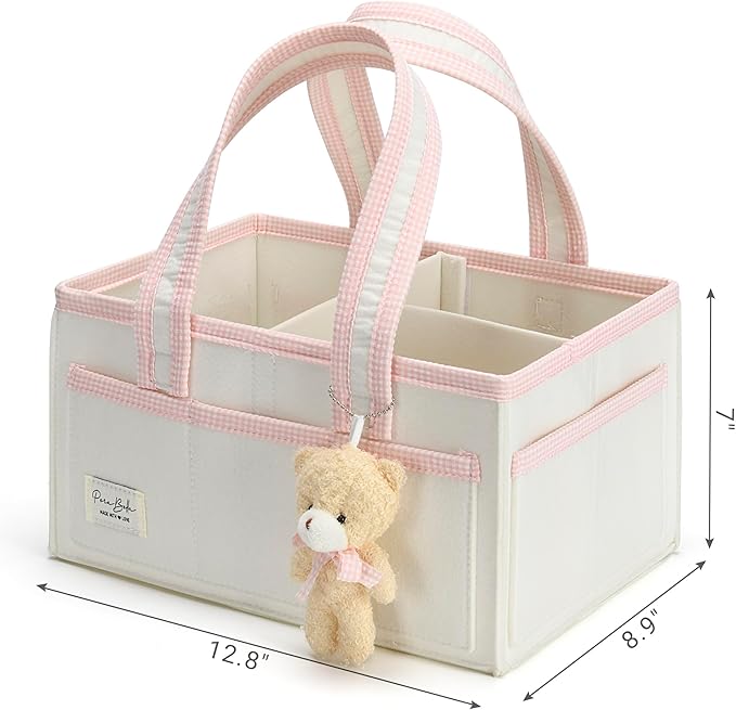 PeraBella Diaper Caddy Organizer with Handle, Baby Shower Gifts Basket Bag, Registry Search Must Haves Items, Nursery Storage Organizer for Newborn Girl Boy, Baby Bag Essentials, Car Diaper Caddy Cart