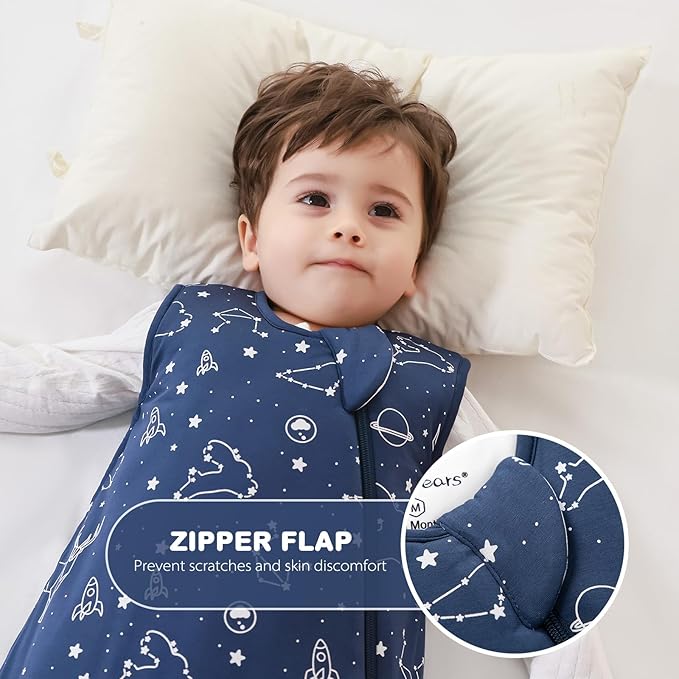 Mosebears Unisex Rayon Made from Bamboo Sleep Sack with 2-Way Zipper,2.5 Tog Baby Winter Sleep Sack(Navy Blue,6-18 Months)