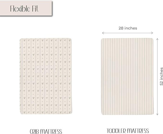 Ely's & Co. Crib Sheets, Baby Boy Fitted Crib Mattress Sheet Set, 2 Pack, 100% Jersey Knit Cotton, Infant and Toddler Nursery Bedding, 28” x 52” Blue Linear Berry Leaf Collection