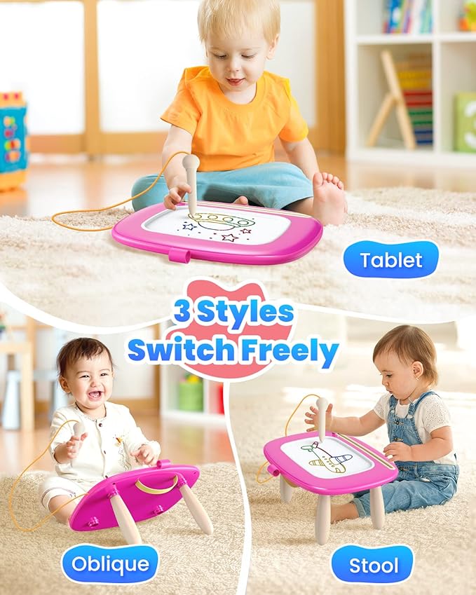 Seimome Magnetic Drawing Board, Toddler Girl Toy for 1-3 Year Old, Doodle Board Learning and Educational Toy for 1 2 3 Year Old Baby Birthday Gift- Deep Pink