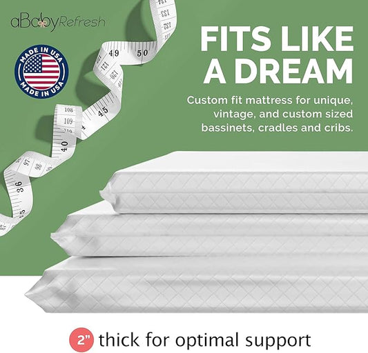 Cradle Baby Mattress and Bassinet Mattress – 2-Inch Firm Foam Baby Bed with Waterproof Vinyl Cover – Non-Toxic Hypoallergenic Cushion Pad Replacement for Infant Bed (Multiple Standard Sizes)