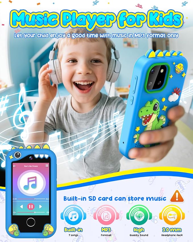 Kids Smartphone Toy for 3-8 Year Old Girls & Boys - No Internet/Calls, HD Camera, MP3 Player, Learning Games | Christmas Birthday Gift for Toddlers (Blue)