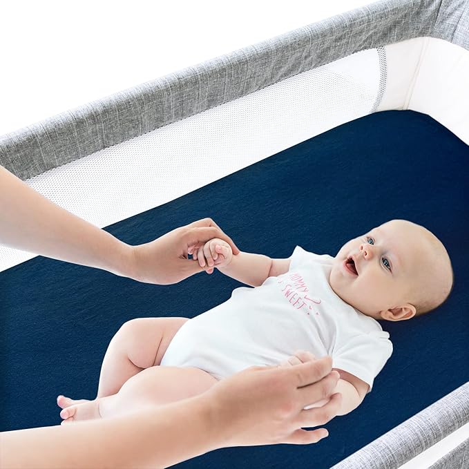 Bassinet Sheets Fit for Ronbei, Cuddor, Papablic, Cowiewie, Pamo Babe and Ingenuity Bedside Bassinet,100% Cotton, 2 Pack, Ultra Soft Bassinet Sheet, Gray and Navy Blue