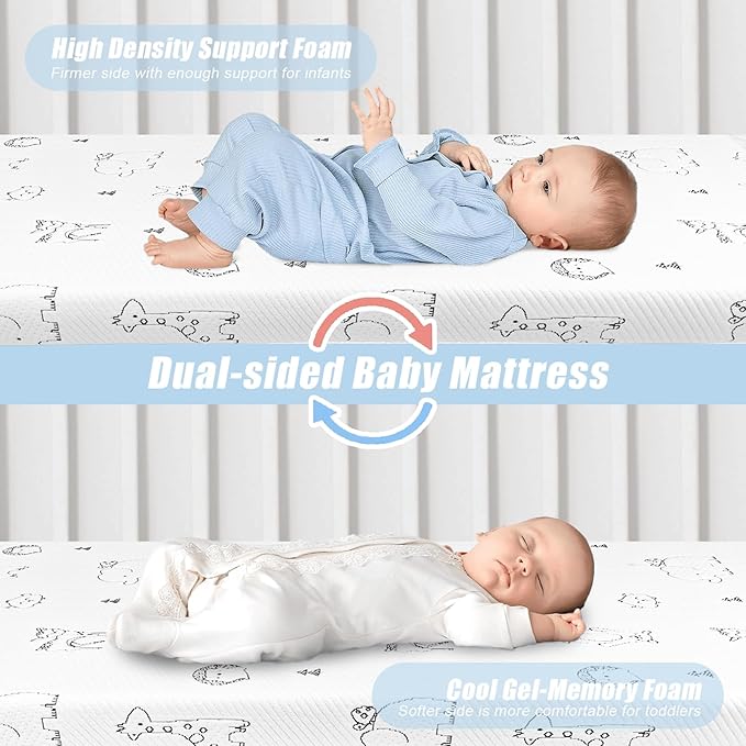 Pack and Play Mattress Pad, 38"x26" Dual-Sided Firmness Memory Foam Pack N Play Mattresses, Portable Baby Thick Mattress for Pack n Play with Removable Animal Cover