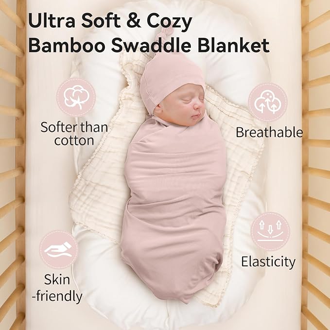 Rayon Made from Bamboo Baby Swaddle Blanket,2 Pack Soft & Breathable Receiving Blankets for Infant Newborn, Swaddle Wrap for Babies Girl and Boy, 47 x 47 Inch, (Blush & Oat)