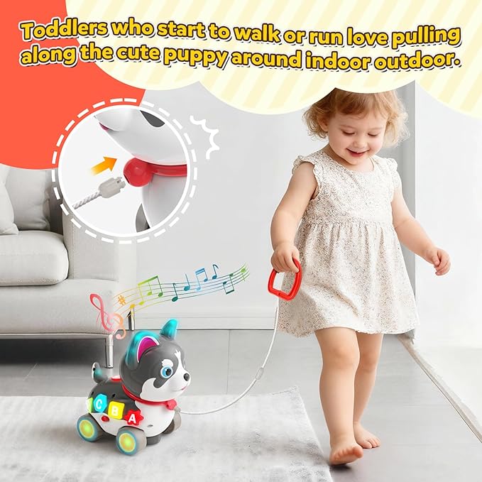 Baby Toys for 6-12-18 Month, 3-in-1 Musical Puppy Toy, Crawling & Walking Toys for 1 Year Old Boy Girl Gifts, Bilingual Learning Educational for 7 8 9 10 Months Developmental Toy