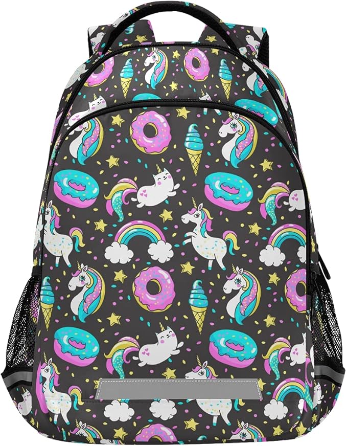 MNSRUU School Backpack with Chest Strap, Rainbow And Unicorns Laptop Backpack, Travel Hiking Backpack for Boys Girls, Rucksack, Knapsack