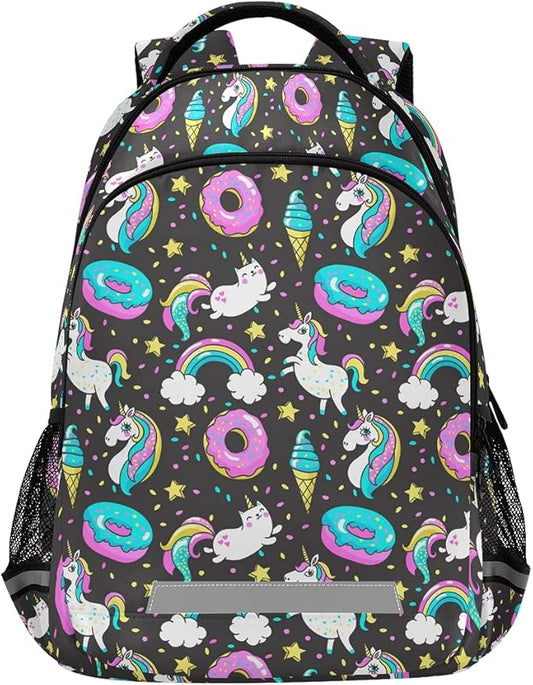 MNSRUU School Backpack with Chest Strap, Rainbow And Unicorns Laptop Backpack, Travel Hiking Backpack for Boys Girls, Rucksack, Knapsack