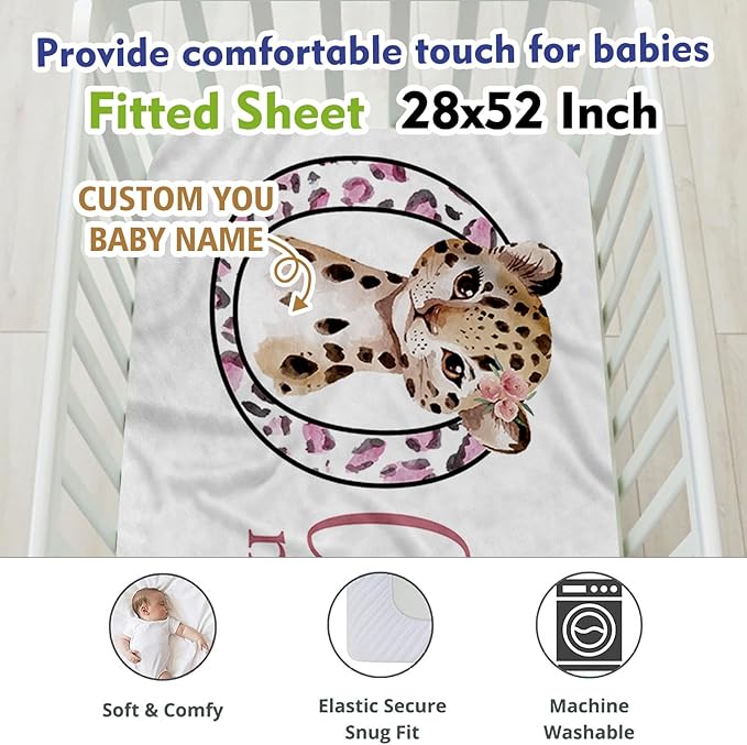 Customized Crib Bedding Set, Baby Pink Lion Set with Fixed Name, Gifts for Toddlers, 2 Pcs Crib Set for Newborns Infant, Soft and Durable Crib Set, Infant Nursery Bedding Set