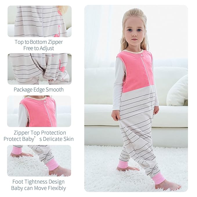 MICHLEY Toddler Sleeping Sack with Feet Newborn Infant Sleeveless Sleeping Bag 2-way Zipper Baby Wearable Blanket for Walkers,Pink Bird,5-6T
