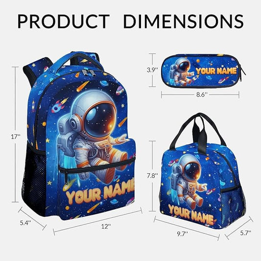 GiftoFLUX Kids Backpack Set - Personalized Boys Backpacks with Planet - Custom Bookbag for Toddler- Durable Elementary School Bag with Lunch Bag Pencil Case(17 Inch)