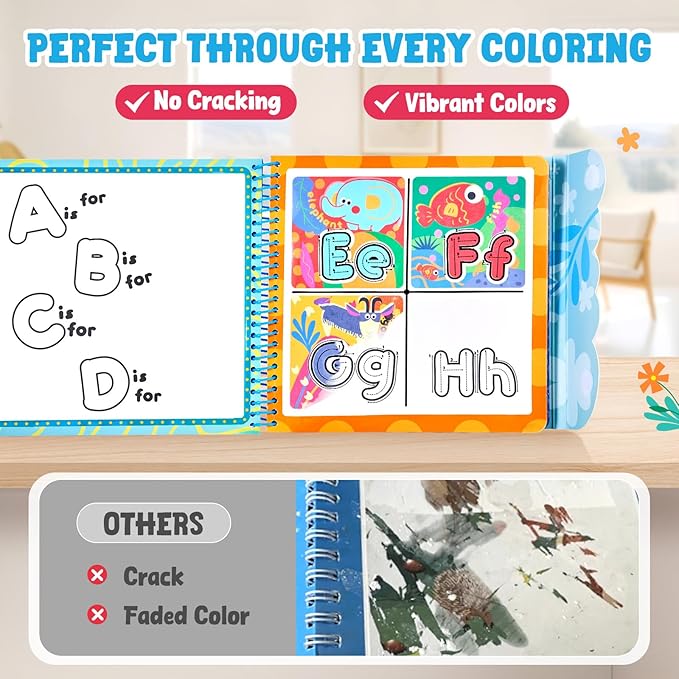 JoyCat Alphabet Water Coloring Book for Toddlers 3-5, Reusable 14 Activity Pages with Water Pen for No-Mess Drawing, Preschool Alphabet Learning Letter Tracing Toys, Toddler Boys Girls