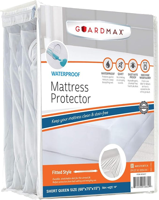 Guardmax Jersey Knitted Short Queen Size Mattress Protector - Waterproof & Dust Mite Proof Mattress Cover with Stretchable Pockets - Soft, Comfortable, & Noiseless Waterproof Fitted Sheet.(60x75x15)
