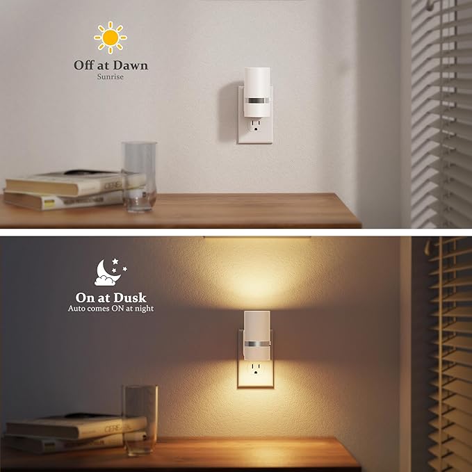 JandCase Night Lights Plug into Wall, Automatic Night Light with Dusk to Dawn, 2 Pack 3000K Soft Warm 0-100LM Dimmable Plug in LED Nightlight for Bedroom, Hallway, Stairs