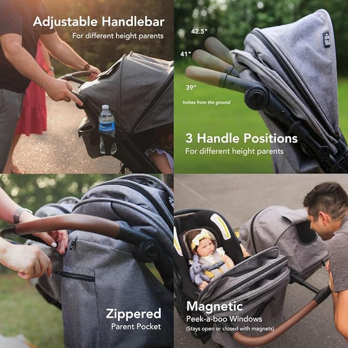Strolee Lightweight Double Side by Side Stroller - 22 Lbs, 9.5" Compact Fold, Twin Nap Ready Seating, No Rethread Harness, Magnetic Buckle & Ultra Plush Seat 60Lb Max Per Seat- (v2 Black)