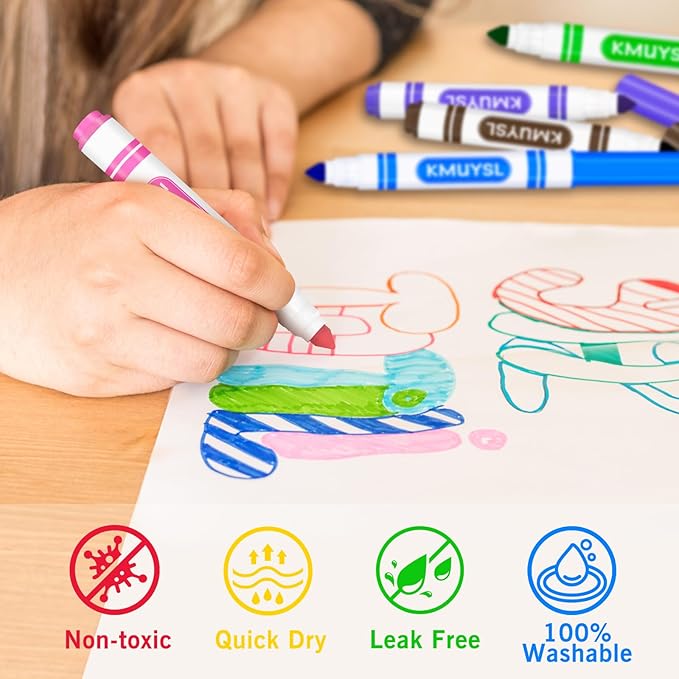 KMUYSL 200 Count Washable Markers Bulk, 10 Assorted Colors - Broad Line Conical Tip Coloring Markers for Kids, School Art Supplies & Back to School Supplies, Teacher Classroom Must Haves