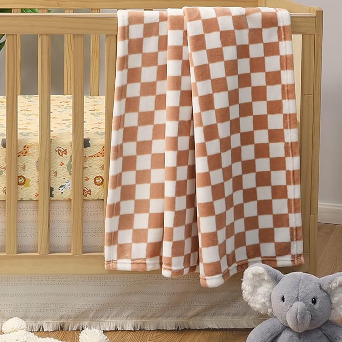 The Peanutshell Baby Crib Bedding Set for Boys or Girls - 3 Pieces - Newborn, Infant & Toddler Bed - Checkered Baby Blanket Set with Fitted Crib Sheet, Dust Ruffle - Elephant Safari Nursery Decor