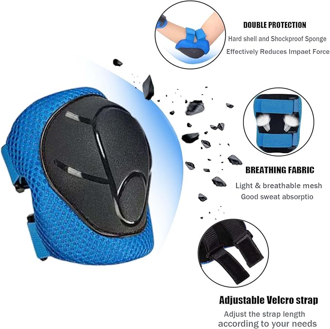 Kids/Youth Knee Pads Elbow Pads for 3-14Years Boys Girls 6 in 1 Kids Protective Gear Set Adjustable for Skating Cycling Bike Rollerblading Scooter Roller Skates