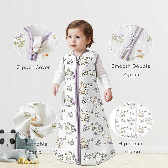 Baby Sleep Sack 18-24 Months 2.5 TOG, Cotton Baby Wearable Blanket with 2-Way Zipper, Infant Toddler Winter Sleeping Bag for Newborn Boys and Girls, Floral