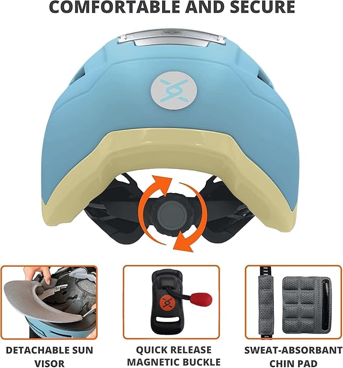 XNITO Kid Bike Helmets for Boys and Girls | Fit Head 51-54cm Circumference | CPSC & NTA-8776 Dual Certified | Multi-Sport Helmets with LED Lights, Magnetic Buckle, Detachable Visor