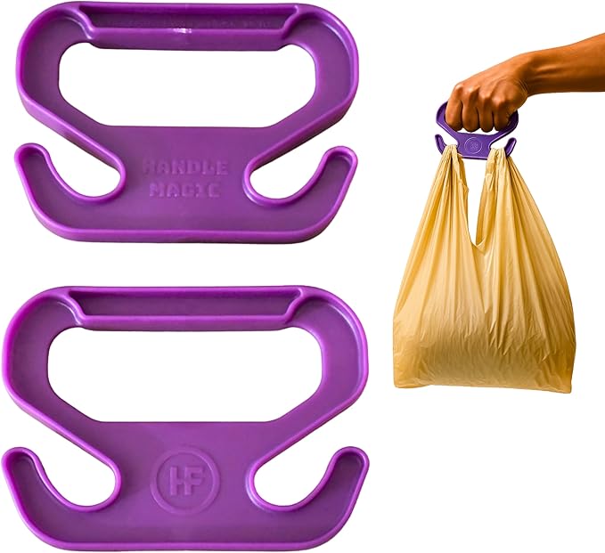 Handle Magic (2 Units) Bag Carriers | Ergonomic Grip and Bag Holder | Pocket Size | Lightweight & Comfortable for Shopping & Travel - Made in USA (Purple)