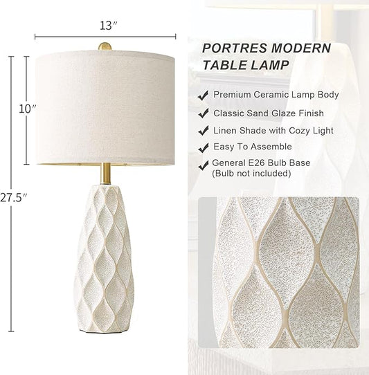 27.5" Ceramic Table Lamps for Living Room Bedroom Lamps Set of 2 Modern Boho Bedside Lamps Night Stands Farmhouse Vintage Large Nightstand Lamp Reading Light Home Office Dorm Desk Deco Gifts, White