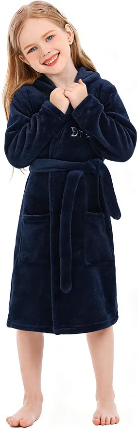 Toddler Robes Cute Pattern Bathrobe Unisex Kids Robe Baby Flannel Hoodie Pajamas Sleepwear