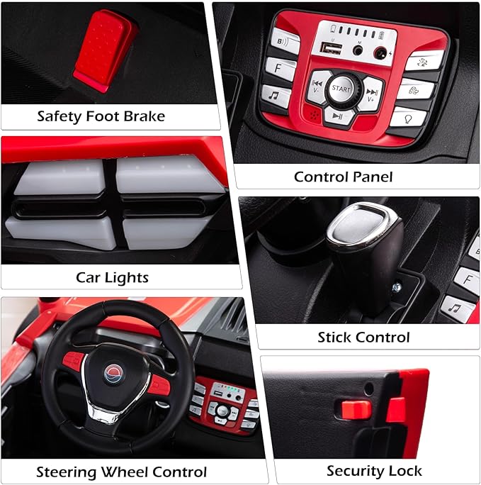 MOLACHI 24V 2 Seater Kids Ride on UTV Car,4WD Battery Powered Electric Vehicle for Kid,Ride On Truck with Remote Control,Safety Belts,3 Speeds,Bluetooth (Red)
