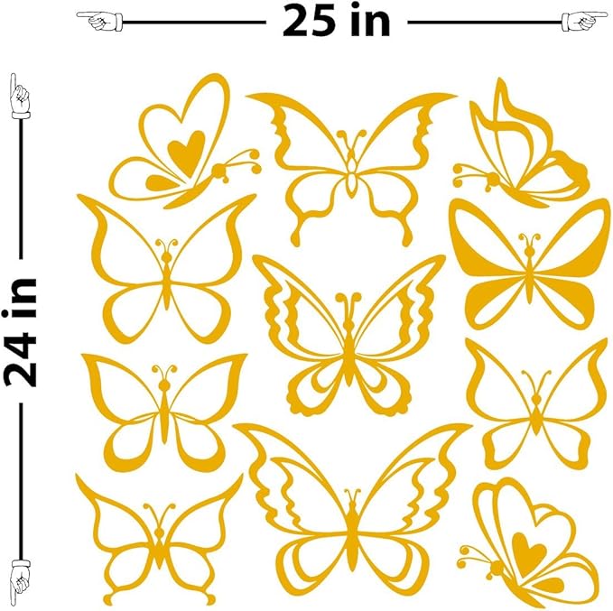 The Decal Guru Butterfly Wall Art Vinyl Stickers DIY Nursery or Girls Room Decor Peel and Stick Butterflies Decals (Signal Yellow, 24x25 inches)