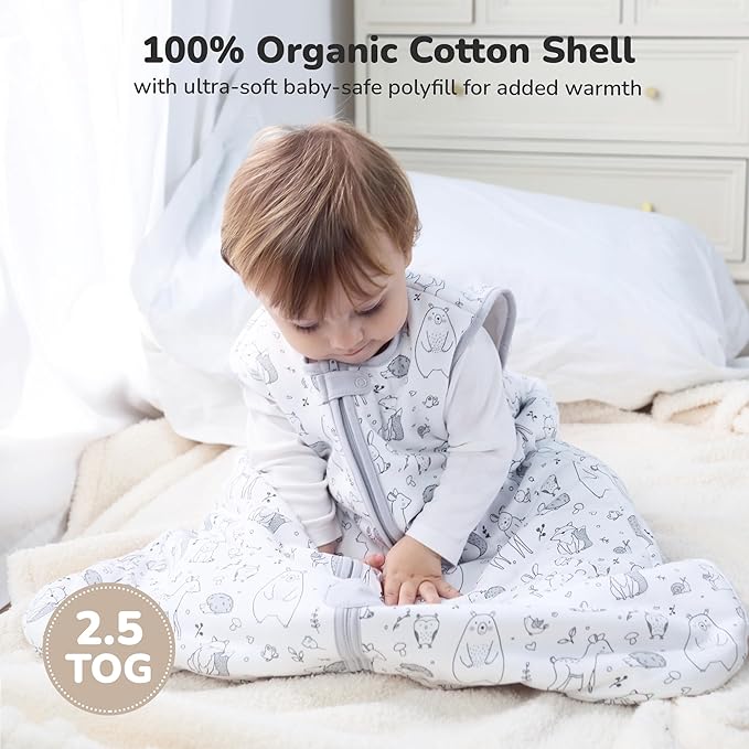 Mama Cheetah Baby Sleep Sack 2.5 TOG, Organic Cotton Baby Wearable Blanket with Two-Way Zipper, Swaddle Transition Baby Sleeping Bag for Newborn Infant Toddler Boy Girl, 0-6 Months