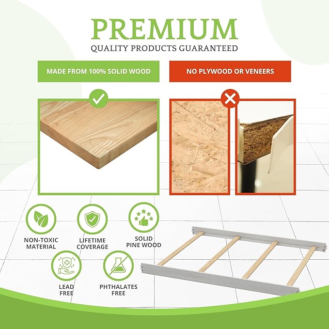 Full-Size Conversion Kit Bed Rails for Evolur Cribs - Solid Wood Crib Convertible Kit to Kids Bed - Transitional Style Rails & Easy-to-Install Child Essentials for Safety (Greyhound)