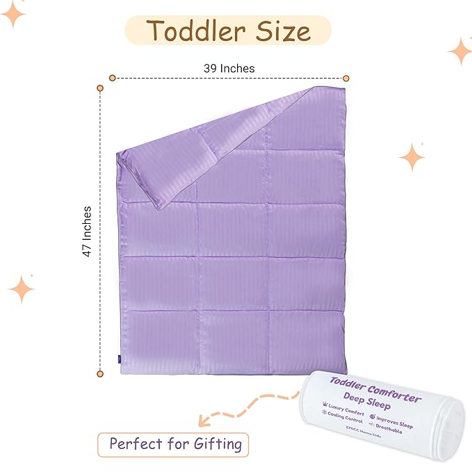 ZPECC Toddler Down Alternative Comforter, 39x47 Hypoallergenic Baby Blanket Quilt, Soft Breathable Lightweight All Season Kids Duvet Insert for Crib Stroller Cot Daycare, Purple Stripe