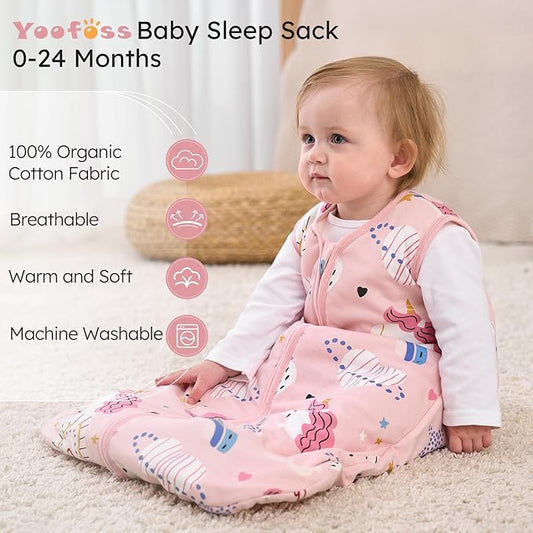 Yoofoss Baby Sleep Sack 6-12 Months, TOG 2.5 Baby Wearable Blanket with 2-Way Zipper, 100% Organic Cotton Fabric Winter Newborn Sleeping Sack, Warm Soft Comfy