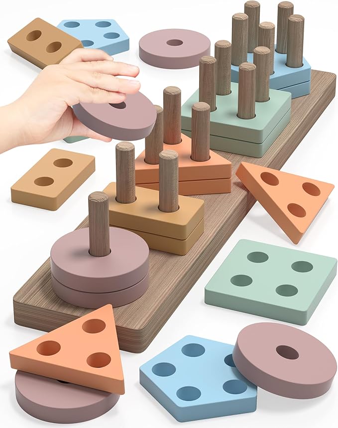 Yetonamr Montessori Toys for 1 2 3 Years Old Boys Girls Birthday Gifts, Wooden Sensory Toys for Ages 2-4 Toddlers Kids Baby, Toddler Stocking Stuffers Learning Toy Activities Puzzles Ages 1-3