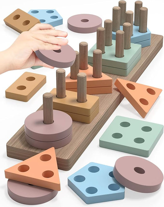 Yetonamr Montessori Toys for 1 2 3 Years Old Boys Girls Birthday Gifts, Wooden Sensory Toys for Ages 2-4 Toddlers Kids Baby, Toddler Stocking Stuffers Learning Toy Activities Puzzles Ages 1-3