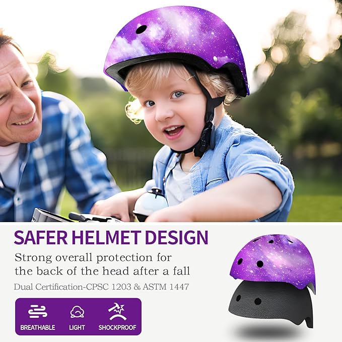 Adjustable Gradient Color Kids/Toddler Bike Helmet for 1-2-3-5-8-14 Years Boys Girls,Skateboard Helmet with Knee and Elbow Pads Wrist Guard Roller Skates,Cycling,Skating Scooter Longboard