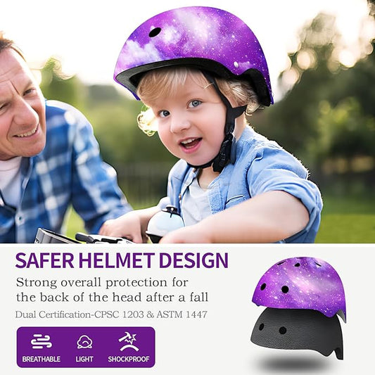 Adjustable Gradient Color Kids/Toddler Bike Helmet for 1-2-3-5-8-14 Years Boys Girls,Skateboard Helmet with Knee and Elbow Pads Wrist Guard Roller Skates,Cycling,Skating Scooter Longboard