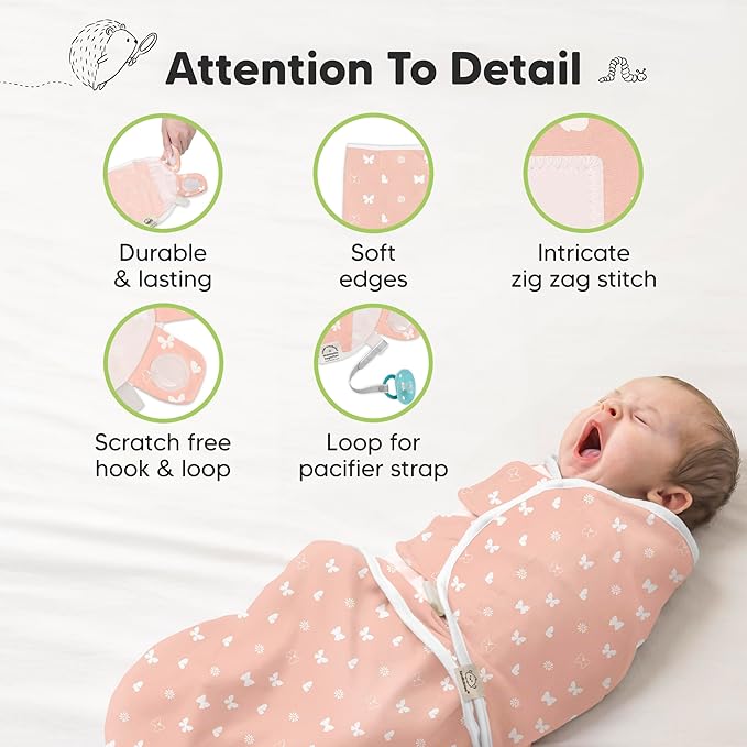 KeaBabies 3-Pack Organic Baby Swaddle Sleep Sacks - Swaddles for Newborns, Infant 3-6 Months, Baby Girls, Boys, Soft & Snug Newborn Sleep Sack, Nursery Swaddling Blankets (Butterflies, L)