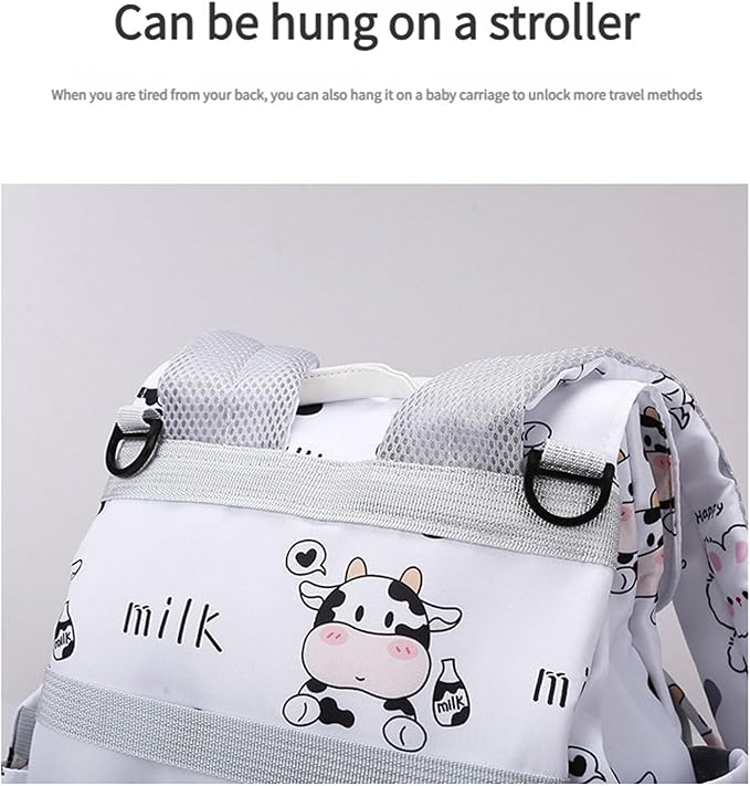 Multi Compartment Diaper Bag with Stylish Print Design Waterproof Oxford Fabric Backpack for Moms Travel Outdoor